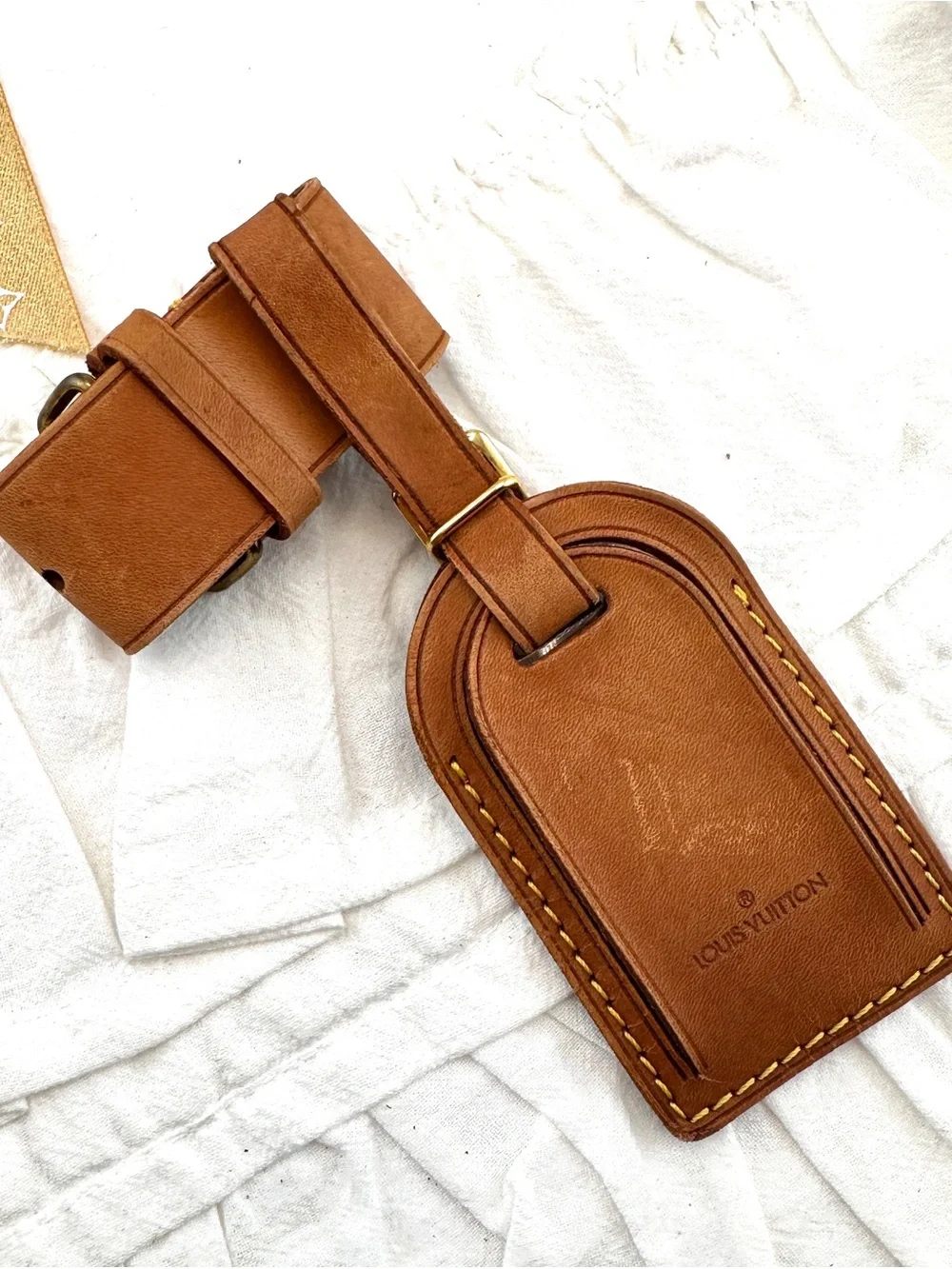 AUTHENTIC Vachetta Leather Luggage tag and loop.